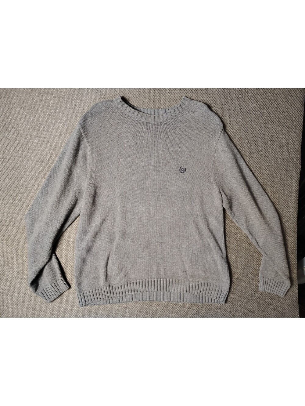 Chaps Sweater Mens XL Gray Solid Cotton Knit Crewneck Pullover Ribbed Classic